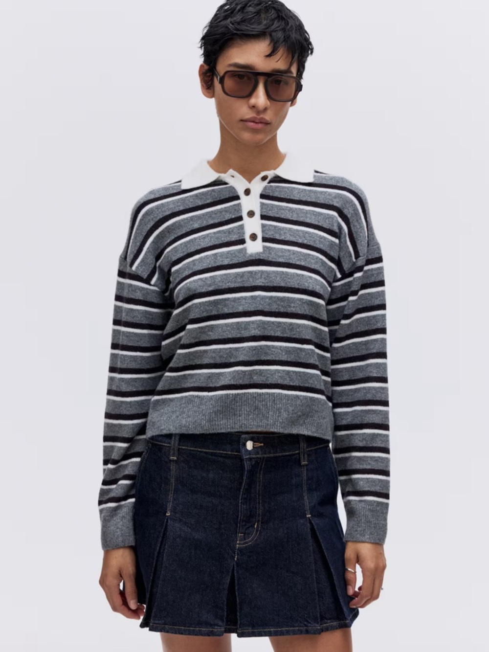H&M oversized polo sweater Gray melange/striped